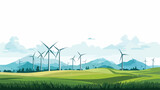 Panoramic view of wind farm or wind park