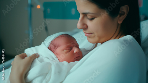 A woman is holding a baby in her arms