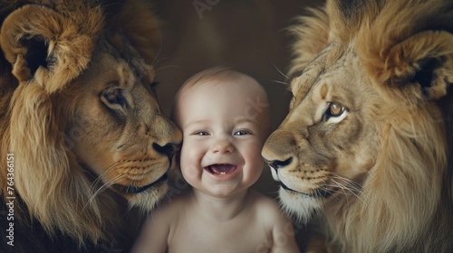 friendly lions  smiling baby
