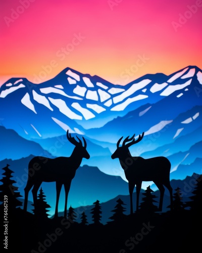 Paper cut mountain goats rugged peaks twilight colors paper cut paper art minimal cute