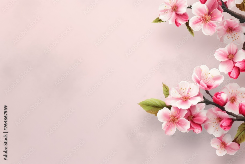 Pink cherry blossom branch on matching background a floral design masterpiece. Copy space