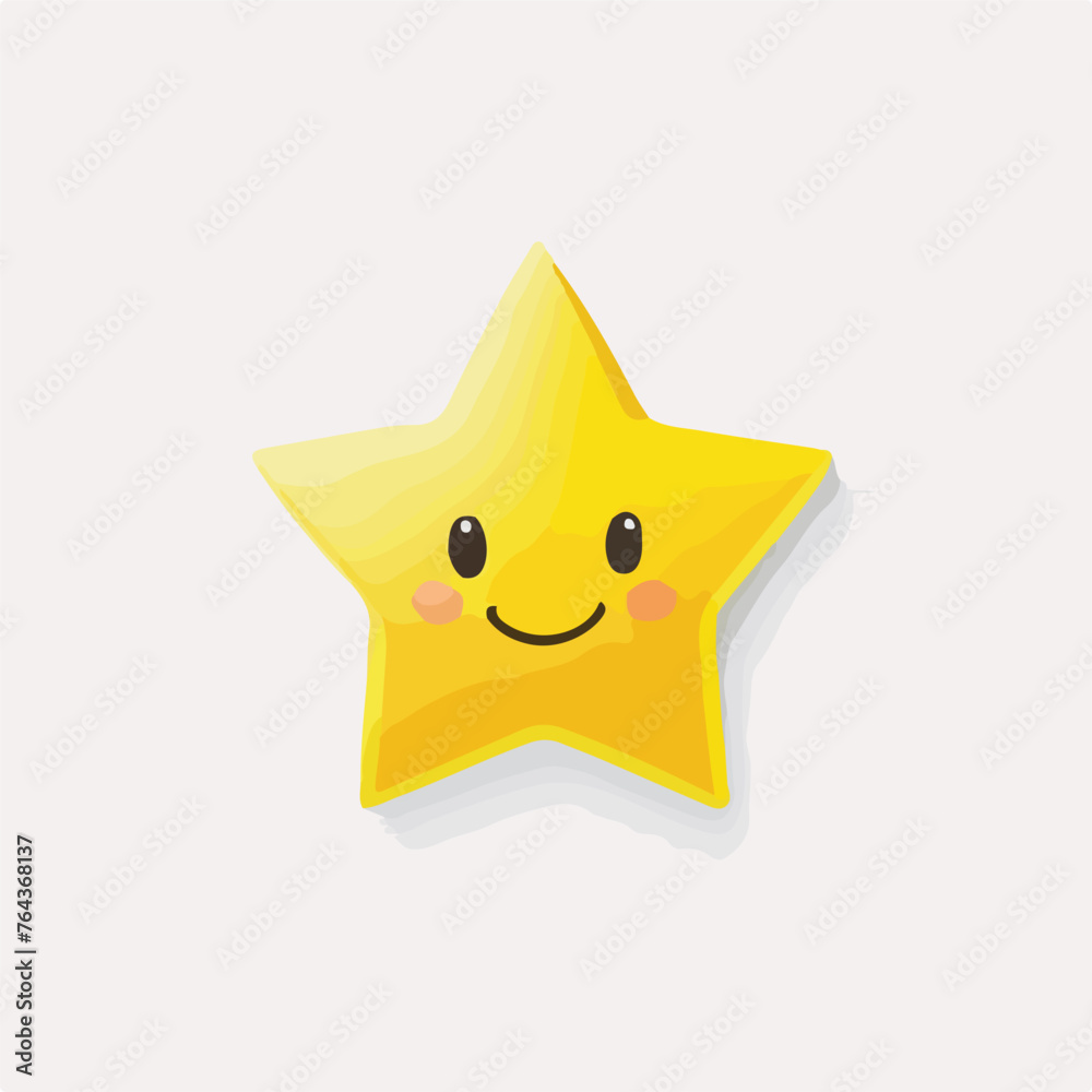 Vector cartoon yellow star with face smiling. Child