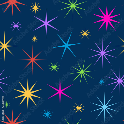 Abstract colorful stars design in a seamless repeat pattern - Vector Illustration