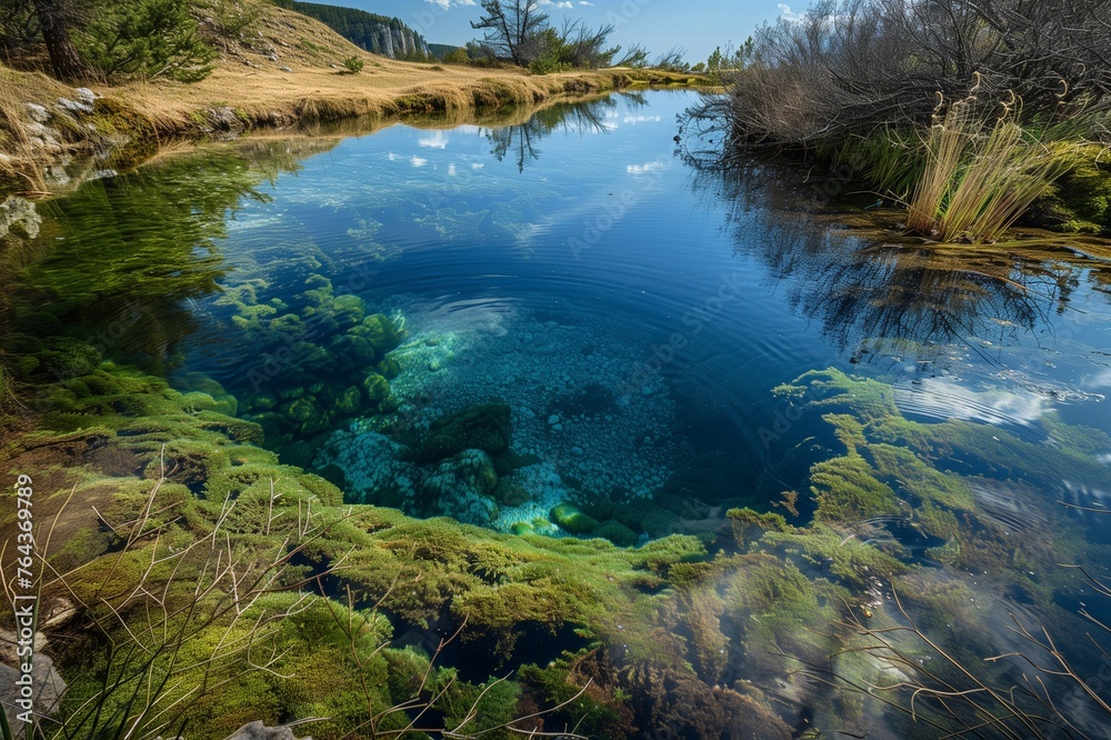 Crystal Clear Waters of a Natural Spring Surrounded by Conservation Land, lake in the forest Crystal Clear Waters of a Natural Spring Surrounded by Conservation Land, lake in the forest