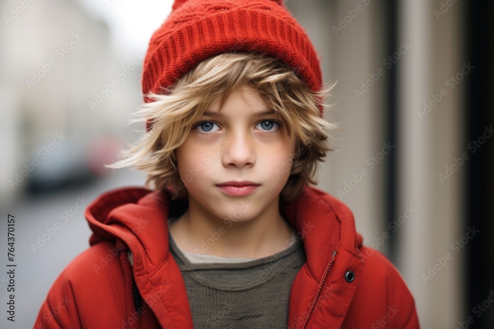 Portrait of a boy in a red hat on the street. Portrait of a boy in a red hat on the street.
