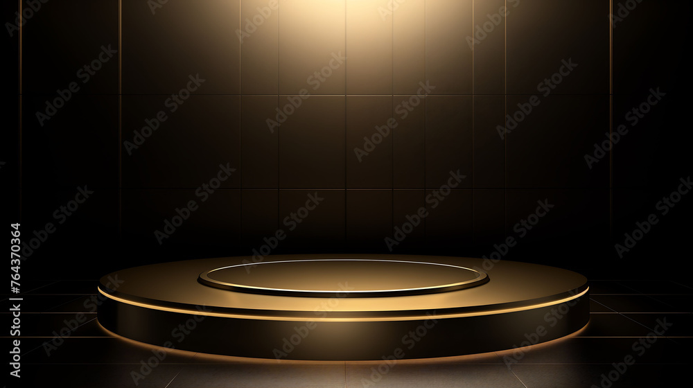 minimalist podium in black and gold with spotlight for product presentation minimalist podium in black and gold with spotlight for product presentation