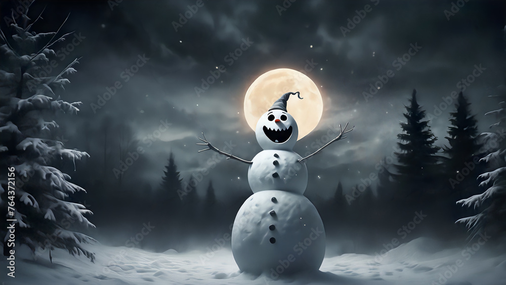 Obraz premium Sinister Snowman: Haunting New Year's Night