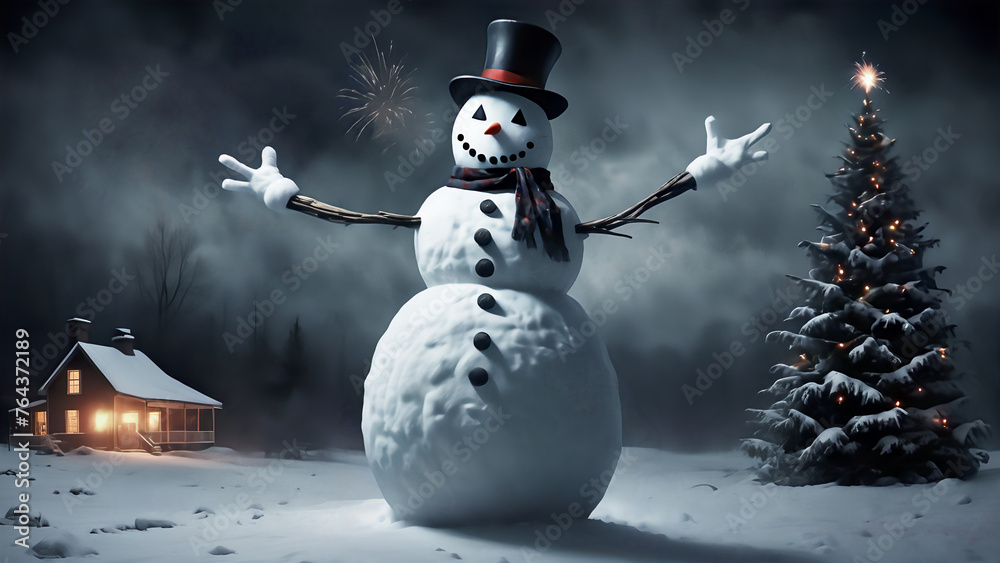 Obraz premium Sinister Snowman: Haunting New Year's Night