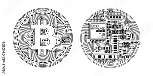 Bitcoin Coin . Two sides obverse and reverse. Vector illustration.