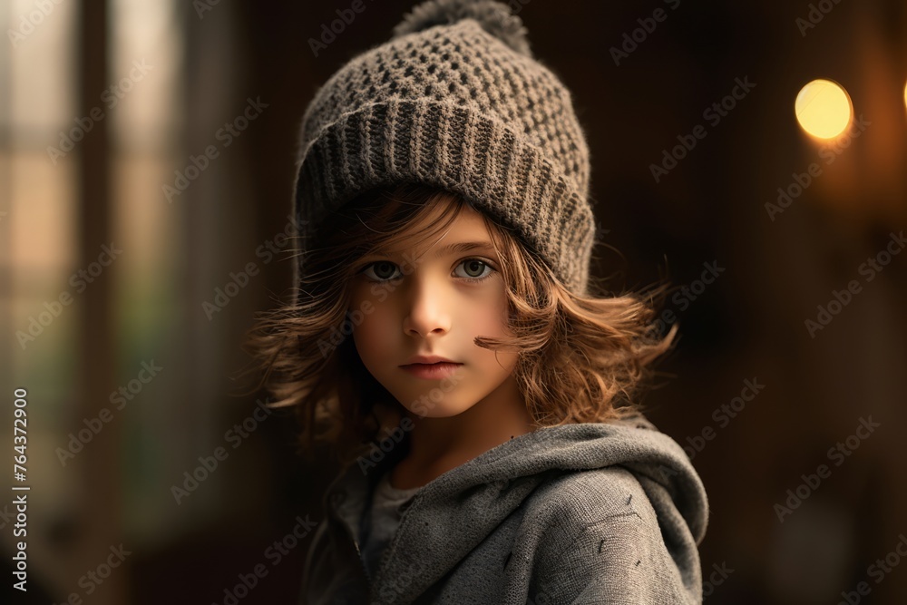 Portrait of a cute little girl in a knitted cap and sweater. Portrait of a cute little girl in a knitted cap and sweater.