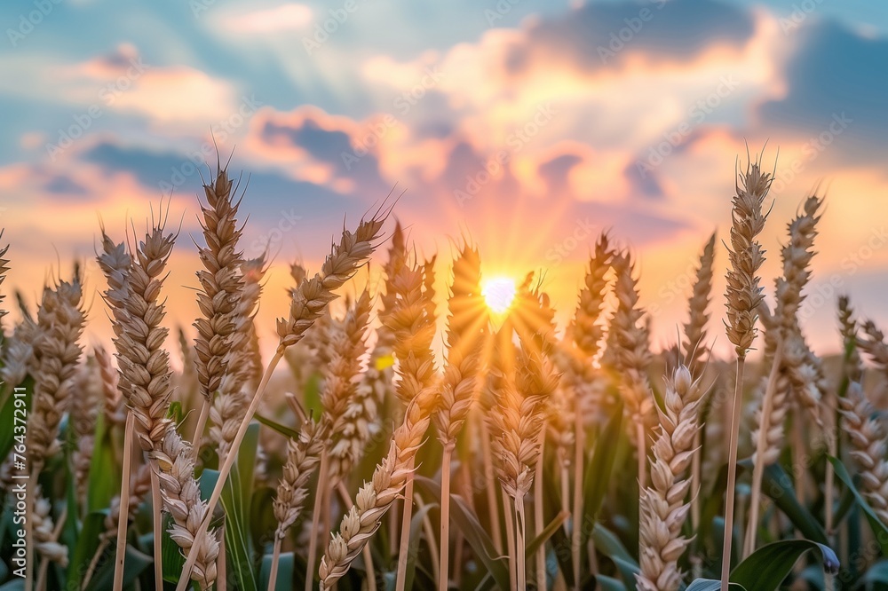 Golden Hour Splendor: Warm Sunset Rays Illuminating a Lush Wheat Field, Celebrating Earth Day with a Focus on Natural Beauty and Sustainability Golden Hour Splendor: Warm Sunset Rays Illuminating a Lush Wheat Field, Celebrating Earth Day with a Focus on Natural Beauty and Sustainability