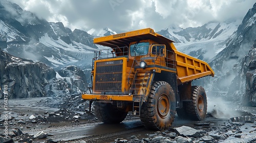 professional shot heavy vehicles on mining in operation AI Image Generative © Anditya