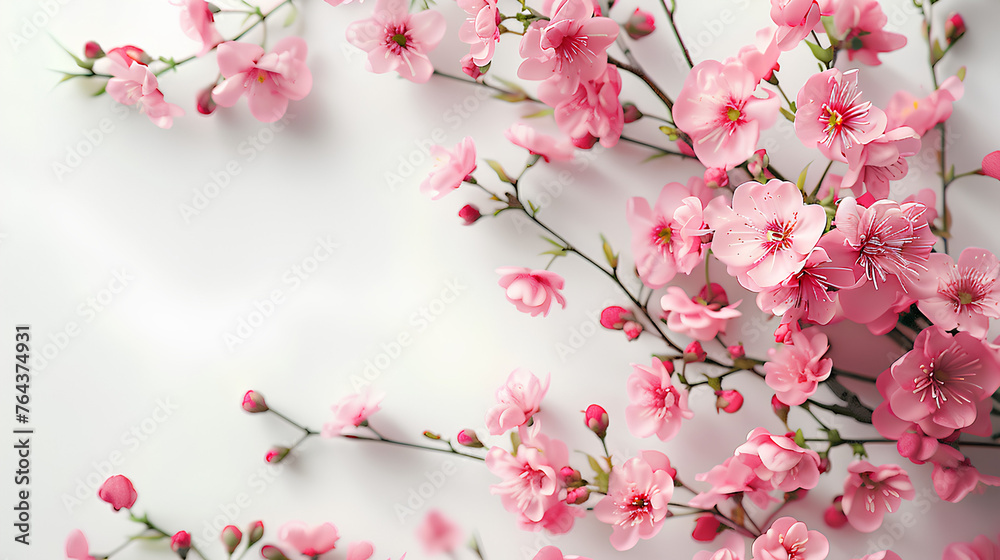 top view of a desktop, a cup of coffee and peony flowers on a white background top view of a desktop, a cup of coffee and peony flowers on a white background