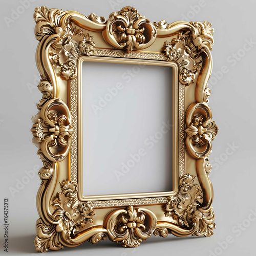 3d render antique classic golden frame isolated on white background