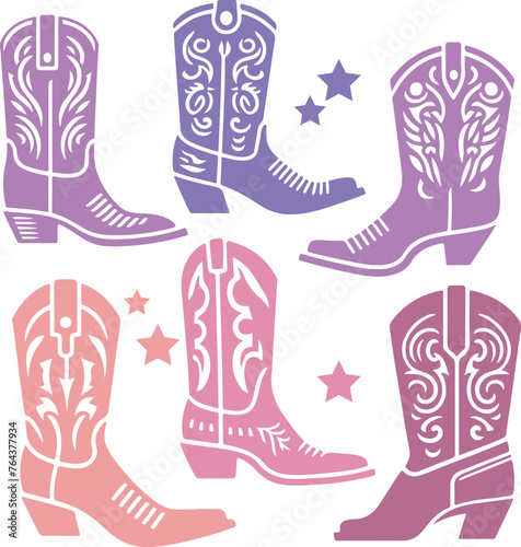 Cowgirl Boots Retro Western Vector