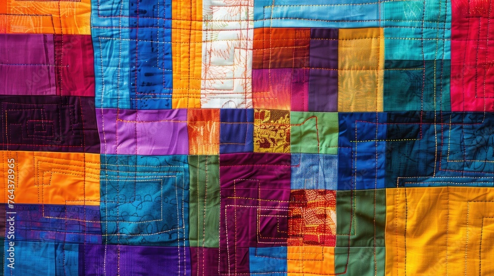 Contemporary quilted wall hanging featuring an abstract pattern. Ai Generated Contemporary quilted wall hanging featuring an abstract pattern. Ai Generated