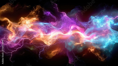 Dynamic 3D rendering of a colorful lightning strike  electrifying the scene. Ai Generated