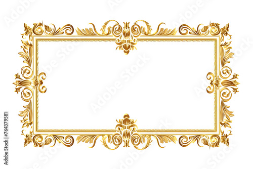 Retro old gold frame, isolated