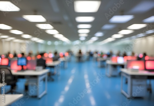 Blurred image of a college computer lab, generative AI
