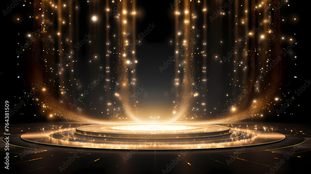 Golden particle background in stage shape - obrazy, fototapety, plakaty 