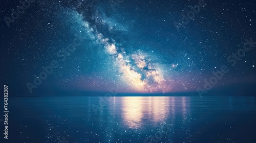 Captivating night landscape featuring the Milky Way stretching over the sea, Ai Generated