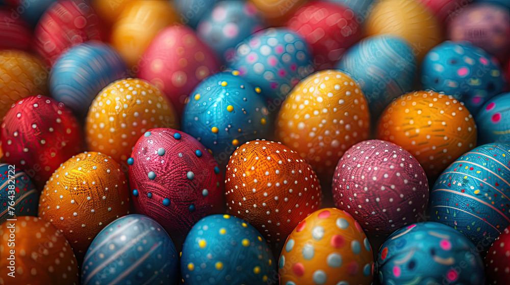  colored Easter Eggs with white hand painted lines and dots.