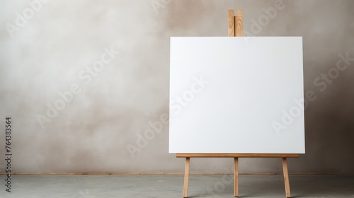 An inviting blank canvas on a wooden easel sparks creativity, ready for artistic inspiration. Ai Generated © Crazy Juke