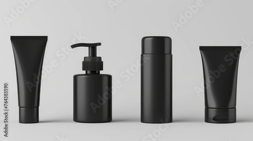 Vector set of empty and clean black plastic cosmetic containers tube for cream, Ai Generated