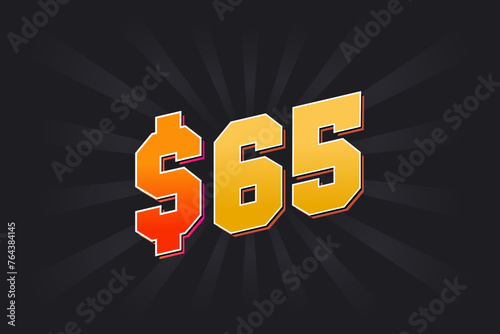 65 Dollar American Money vector text symbol. $65 USD United States Dollar stock vector