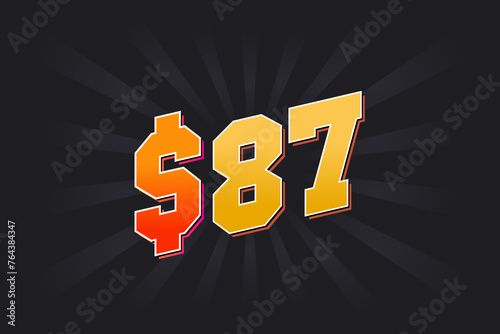 87 Dollar American Money vector text symbol. $87 USD United States Dollar stock vector
