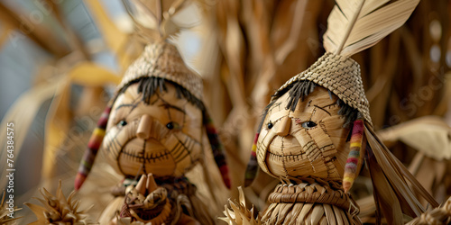  rural scarecrow couple., Rustic appearance with straw details, acient slavic motanka dolls, photo