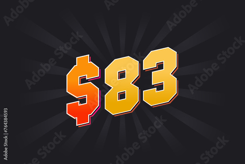 83 Dollar American Money vector text symbol. $83 USD United States Dollar stock vector