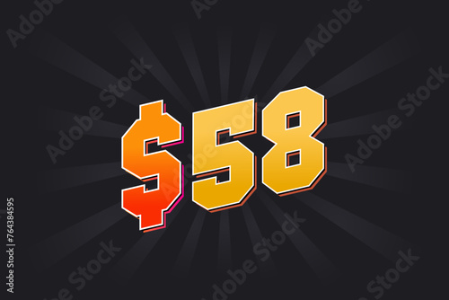 58 Dollar American Money vector text symbol. $58 USD United States Dollar stock vector