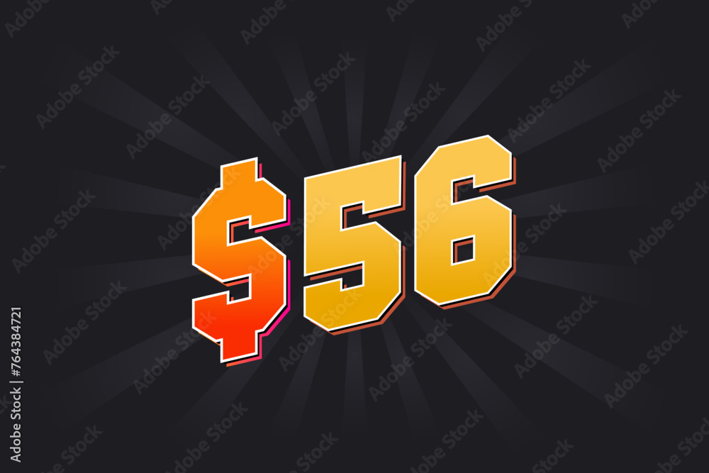 56 Dollar American Money vector text symbol. $56 USD United States Dollar stock vector