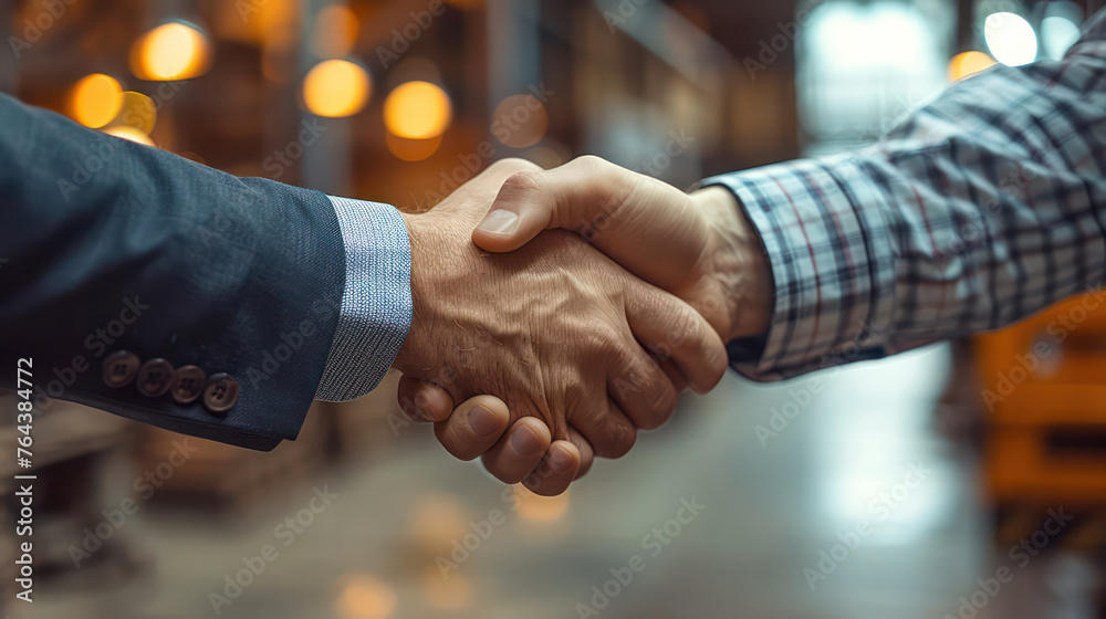 Two men shake hands in a business setting Two men shake hands in a business setting