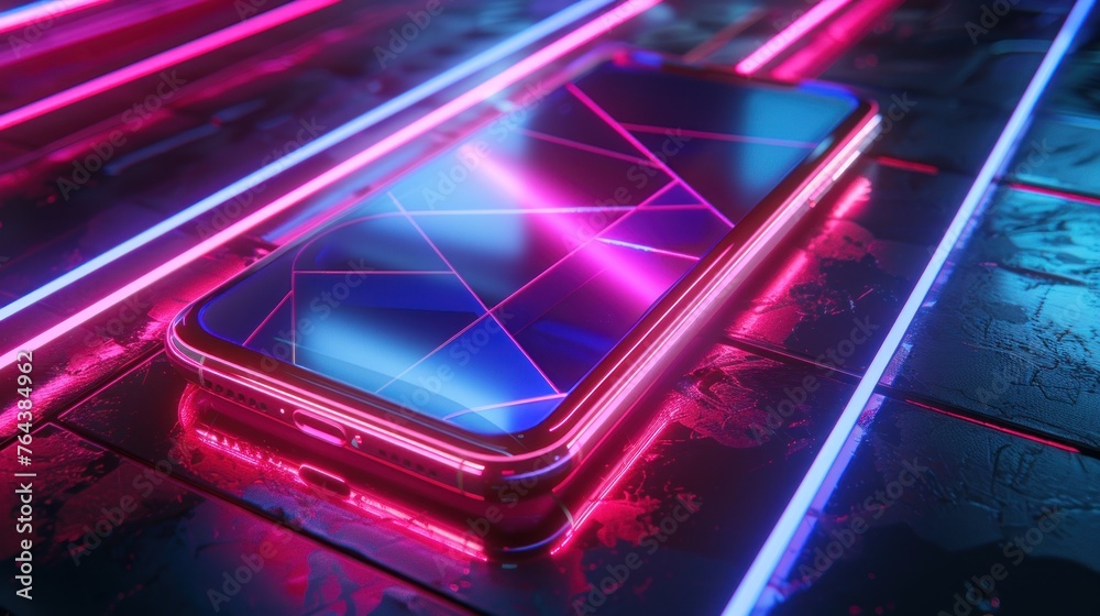 Obraz premium Smartphone with digital technology screen background. AI generated