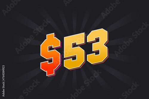 53 Dollar American Money vector text symbol. $53 USD United States Dollar stock vector