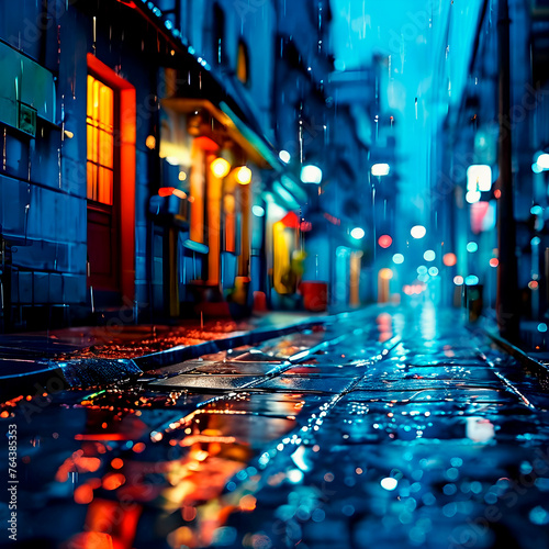 Street with night rain