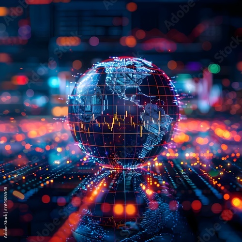Global Business Growth and Financial Success: A Digital Stock Market Graph in a Technology Background. Concept Global Business Growth, Financial Success, Digital Stock Market, Technology Background