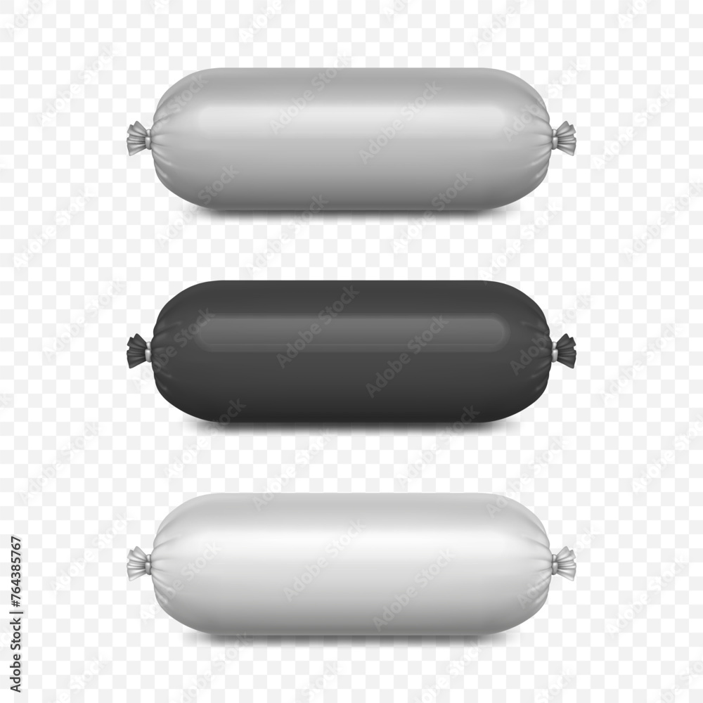 Vector 3d Realistic Blank White Polyethylene Sausage, Pie or Ice Cream Packaging. Design Template for Mockup, Closeup, Isolated, Front View