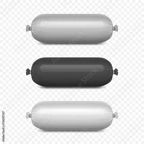 Vector 3d Realistic Blank White Polyethylene Sausage, Pie or Ice Cream Packaging. Design Template for Mockup, Closeup, Isolated, Front View