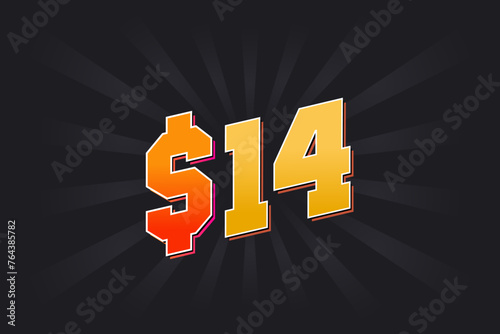 14 Dollar American Money vector text symbol. $14 USD United States Dollar stock vector