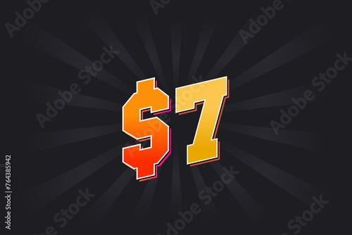 7 Dollar American Money vector text symbol. $7 USD United States Dollar stock vector
