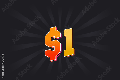 1 Dollar American Money vector text symbol. $1 USD United States Dollar stock vector
