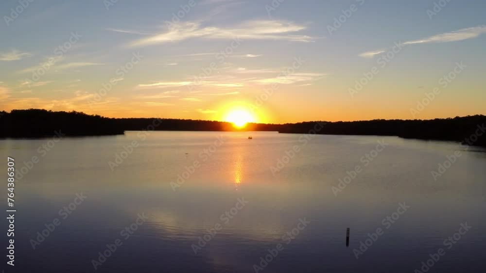 Aerial: Drone Forward Scenic View Of Rippled Lake Amidst Trees On Landscapes During Sunset - Buckner, California Aerial: Drone Forward Scenic View Of Rippled Lake Amidst Trees On Landscapes During Sunset - Buckner, California