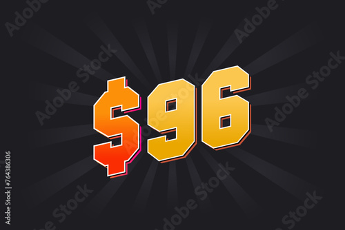 96 Dollar American Money vector text symbol. $96 USD United States Dollar stock vector