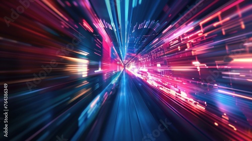 Futuristic digital technology with abstract screen high speed motion blur background. AI generated © yusufadi