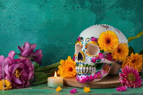 Sugar loaf marigolds Skull Day Dead Mexico