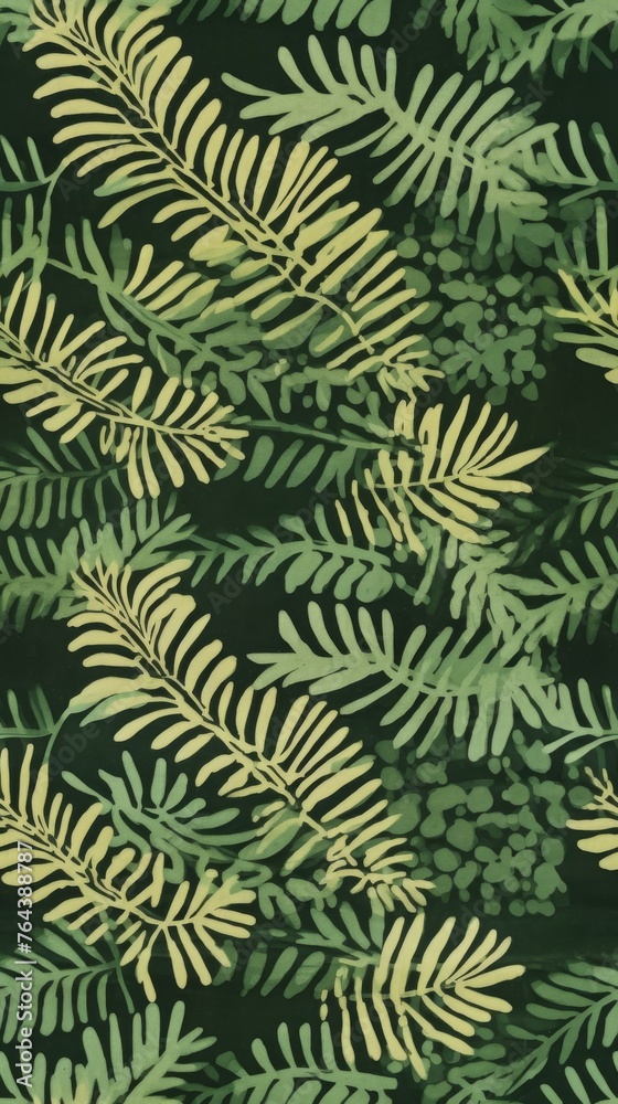 ferns and flowers on green background