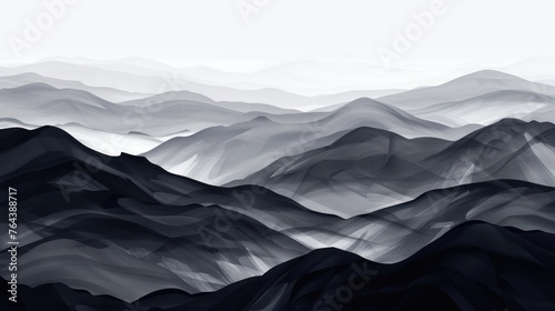 Illustration mountain landscape in black and gray colors. AI generated image © yusufadi